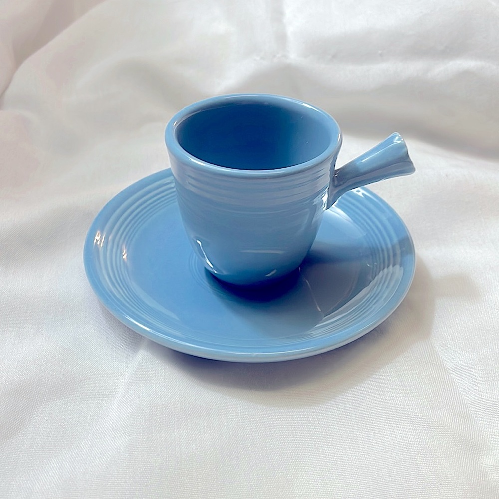 Periwinkle BLUE  Demi Cup &
Saucer Set  Stick
Handle Vintage Fiestaware